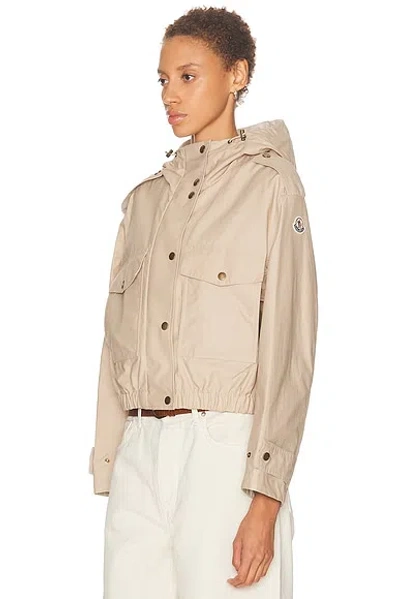 Moncler Carex Cropped Hooded Cotton-blend Poplin Jacket In Neutral