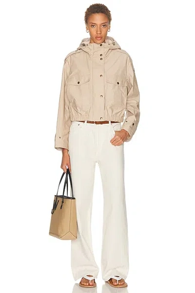 Moncler Carex Cropped Hooded Cotton-blend Poplin Jacket In Neutral
