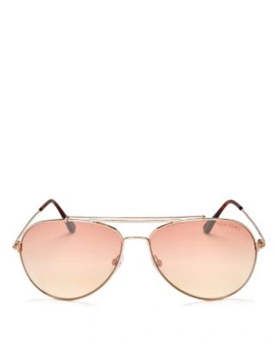 Tom Ford Metal Aviator Sunglasses, No Color In Gold/pink Mirror