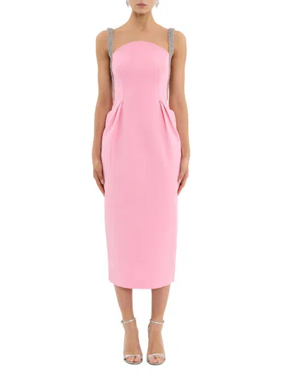 Rebecca Vallance Amaro Crystal-embellished Pleated Taffeta Midi Dress In Pink