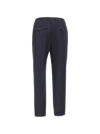 Devore Pleats Flap Wool Trousers In Blue
