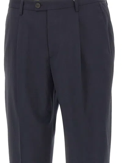 Devore Pleats Flap Wool Trousers In Blue