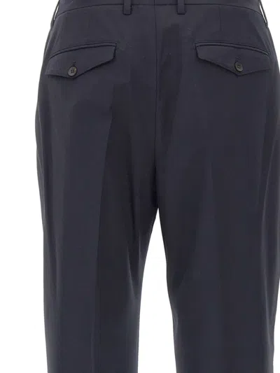 Devore Pleats Flap Wool Trousers In Blue