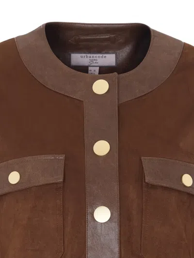 Urbancode Button-up Cropped Jacket In Brown