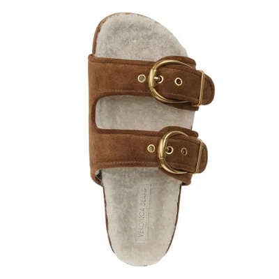 Veronica Beard Prue Genuine Shearling Lined Two Strap Sandal In Multi