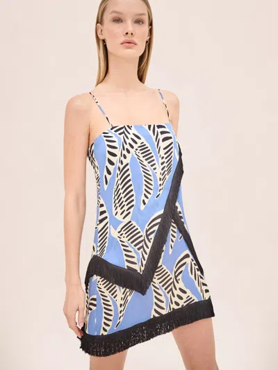 Alexis Print Fringe Mini Dress In Blue