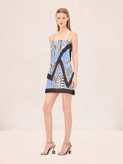 Alexis Print Fringe Mini Dress In Blue