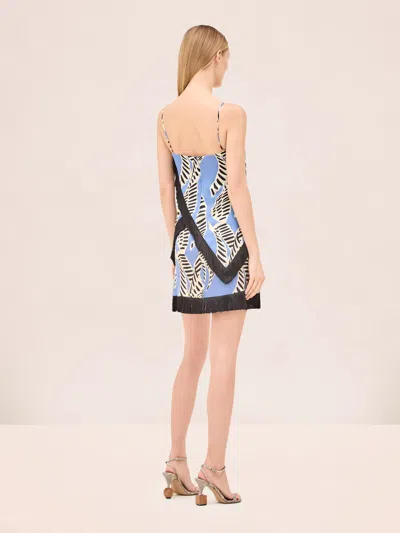 Alexis Print Fringe Mini Dress In Blue