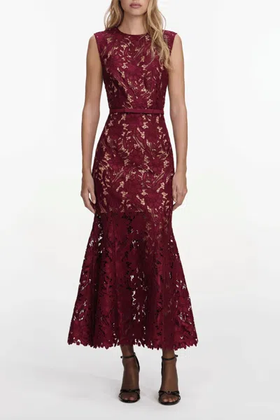 Self-portrait Fitted Guipure Lace Midi Dress With Removable Belt In Red