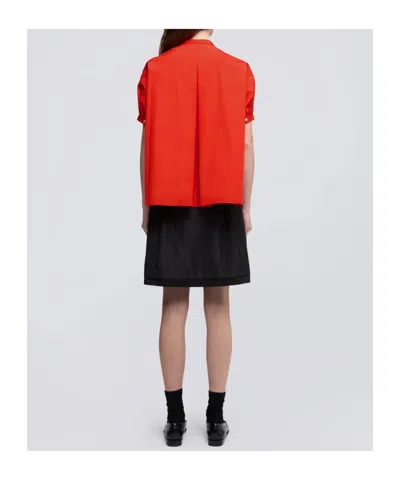 Aspesi Pure Cotton Poplin Shirt With Mandarin Collar In Red