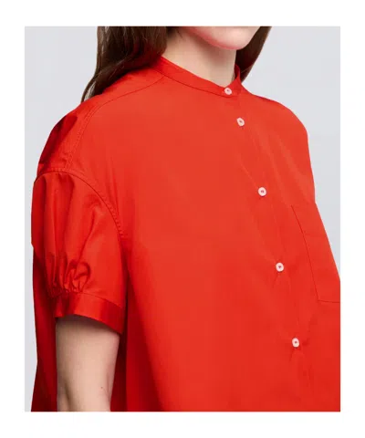 Aspesi Pure Cotton Poplin Shirt With Mandarin Collar In Red