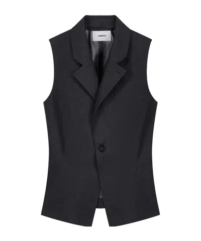 Coperni High Collar Button Knitted Top In Black