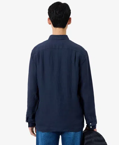 Lacoste Embroidered Crocodile Detail Blue Lino Shirt In Black