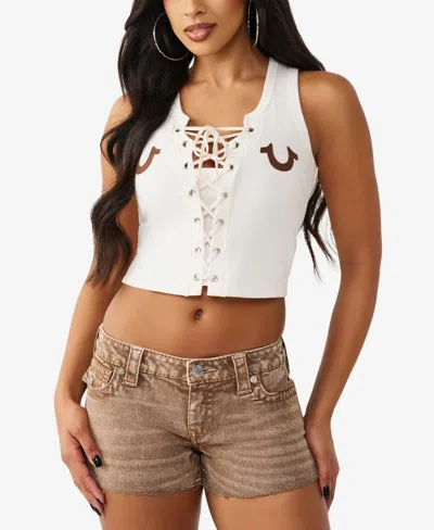 True Religion Women's Joey Low Rise Big T Flap Cut-off Short In Brown