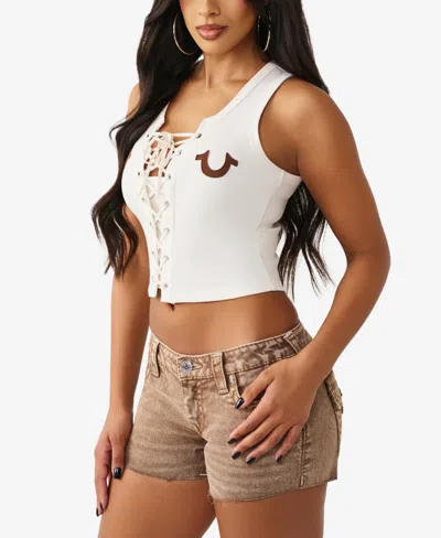 True Religion Women's Joey Low Rise Big T Flap Cut-off Short In Brown