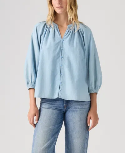Levi's Plus Size Relaxed-fit Button-front Top In Blue