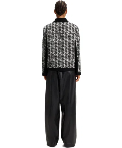 Hugo Boss Regular-fit Blazer In Patterned Feather Tweed In Black