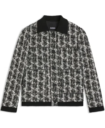 Hugo Boss Regular-fit Blazer In Patterned Feather Tweed In Black