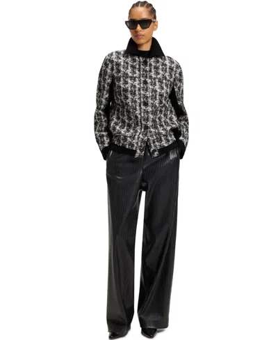 Hugo Boss Regular-fit Blazer In Patterned Feather Tweed In Black