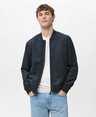 Mango Suede-effect Bomber Jacket Navy In Black