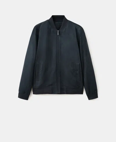 Mango Suede-effect Bomber Jacket Navy In Black