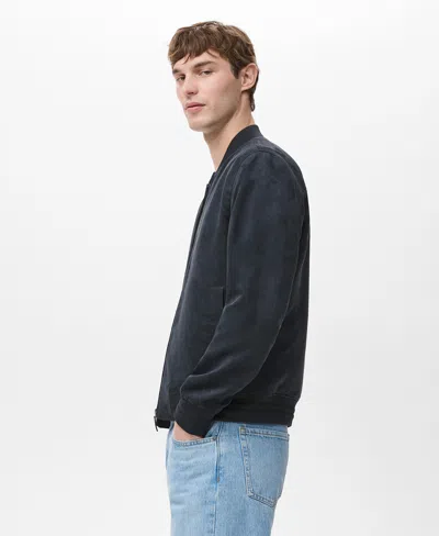 Mango Suede-effect Bomber Jacket Navy In Black
