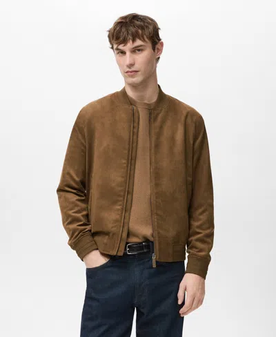 Mango Suede-effect Bomber Jacket Cognac In Brown