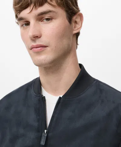 Mango Suede-effect Bomber Jacket Navy In Black