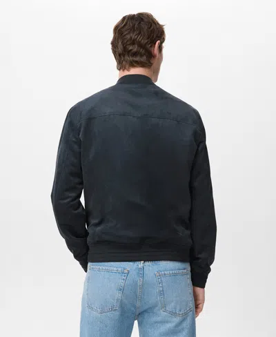 Mango Suede-effect Bomber Jacket Navy In Black