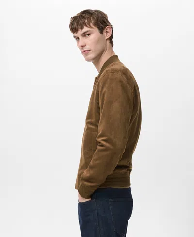 Mango Suede-effect Bomber Jacket Cognac In Brown