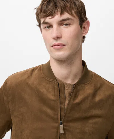 Mango Suede-effect Bomber Jacket Cognac In Brown