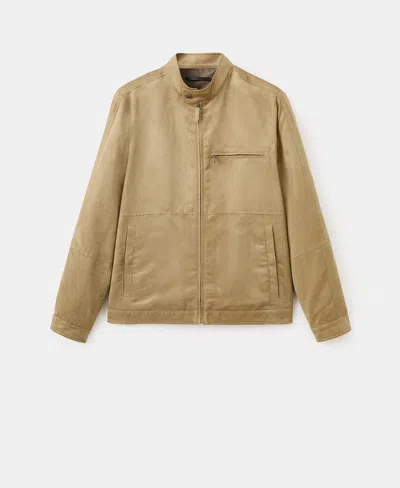 Mango Suede-effect Biker Jacket In Brown