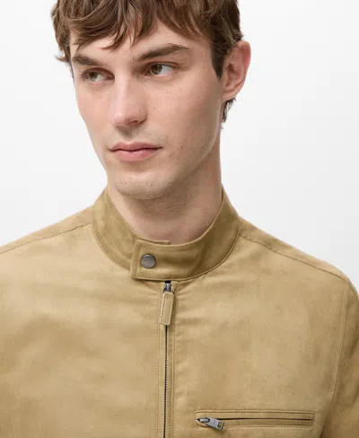 Mango Suede-effect Biker Jacket In Brown