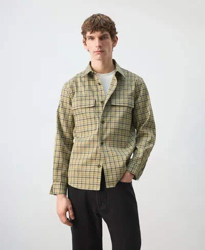 Mango Checked Jacket With Button Print Olive Green In Green