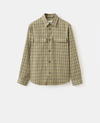 Mango Checked Jacket With Button Print Olive Green In Green