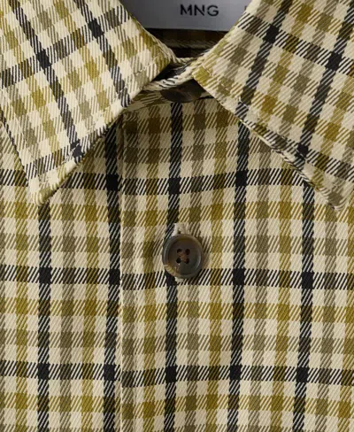 Mango Checked Jacket With Button Print Olive Green In Green
