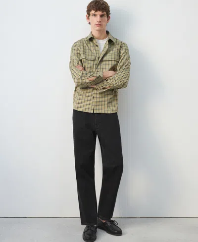 Mango Checked Jacket With Button Print Olive Green In Green