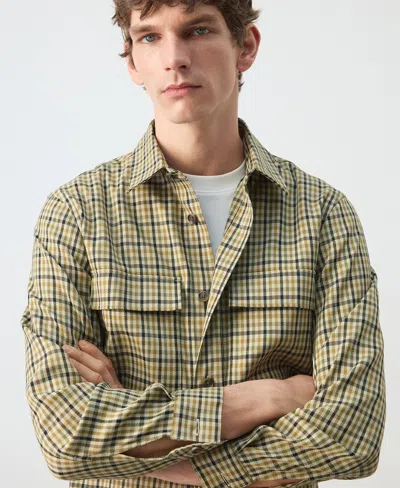 Mango Checked Jacket With Button Print Olive Green In Green