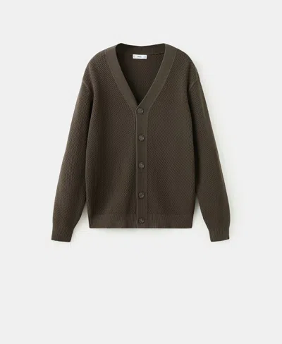 Mango Men's Medium Knit Microstructure Cardigan Sweater In Brown