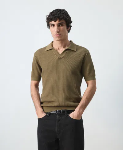 Mango Openwork Zip Polo In Neutral