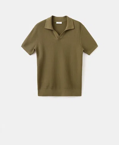 Mango Openwork Zip Polo In Neutral
