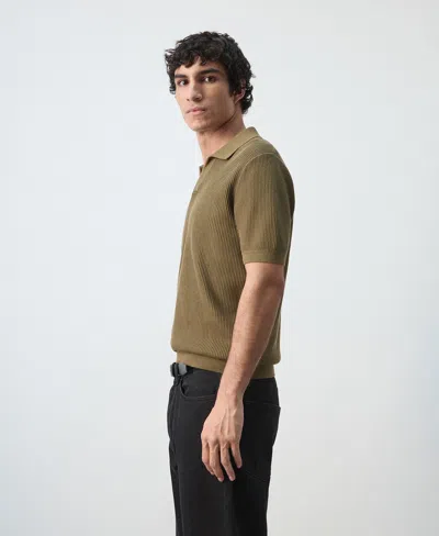 Mango Openwork Zip Polo In Neutral