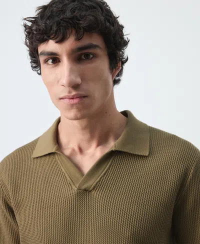 Mango Openwork Zip Polo In Neutral