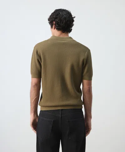 Mango Openwork Zip Polo In Neutral