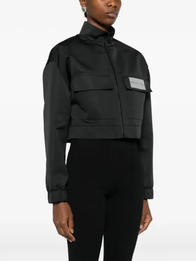 Balenciaga Cropped Technical Faille Track Jacket In Black