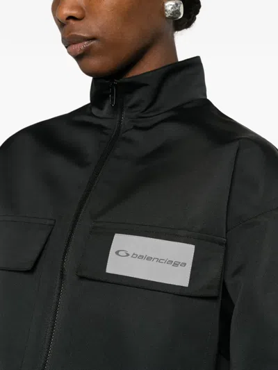 Balenciaga Cropped Technical Faille Track Jacket In Black