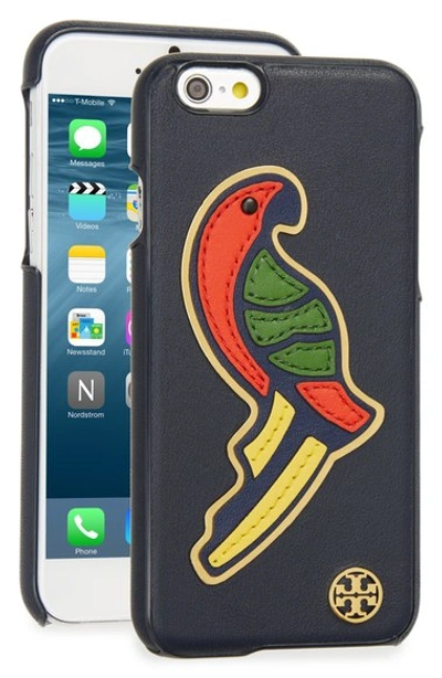 Tory Burch Parrot Appliqué Leather Case For Iphone 6 In Tory Navy / Gold