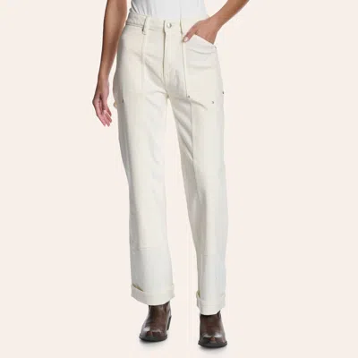 Warp & Weft Women's Ecru Sat 90s Utility Straight Leg Jeans In White