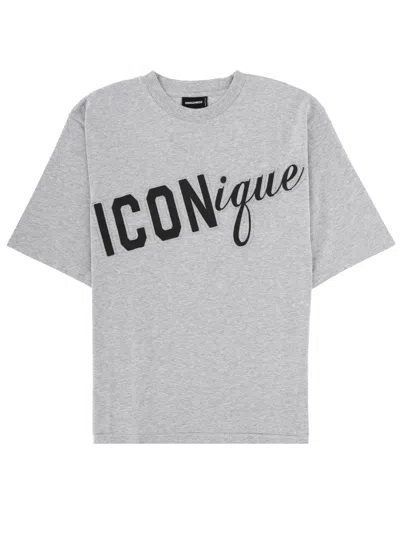 Dsquared2 Cotton Oversize T Shirt Short Sleeves Crew Neck In Gray