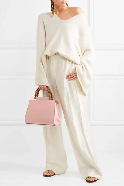 Shop Gucci Nymphaea Bamboo Small Leather Tote In Pink